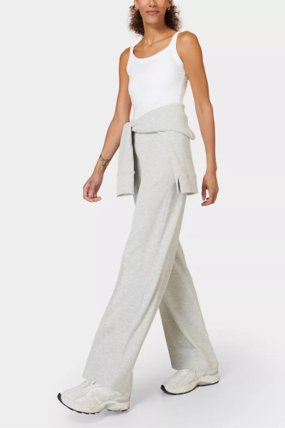 Elastic waist wide leg pants with zipper pockets relaxed fit cozy cotton pants