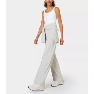 Elastic waist wide leg pants with zipper pockets relaxed fit cozy cotton pants