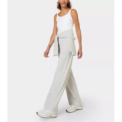 Elastic waist wide leg pants with zipper pockets relaxed fit cozy cotton pants