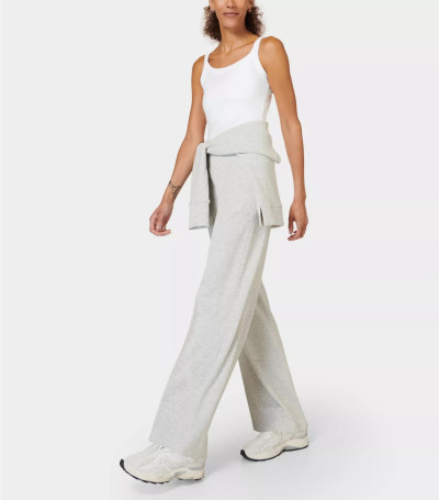 Elastic waist wide leg pants with zipper pockets relaxed fit cozy cotton pants
