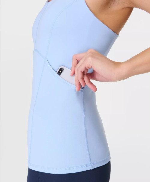 Slim fit scoop neck flattering yoga tank top with removable paddings