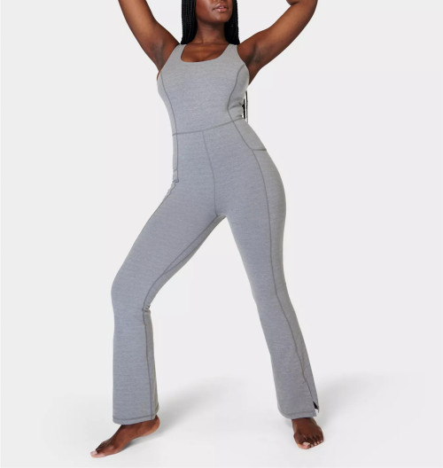 Women's wide strap scoop neck flattering yoga jumpsuits with side pockets