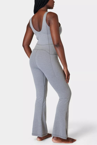 Women's wide strap scoop neck flattering yoga jumpsuits with side pockets