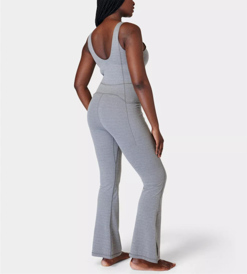 Women's wide strap scoop neck flattering yoga jumpsuits with side pockets