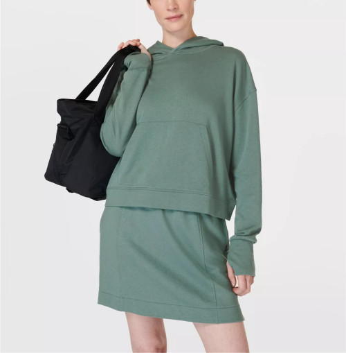 Elastic waist cotton blend lounge skirts with side pockets women's new A line skirts