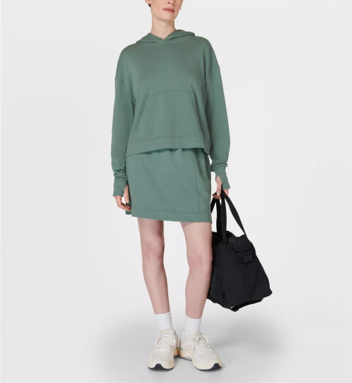 Elastic waist cotton blend lounge skirts with side pockets women's new A line skirts