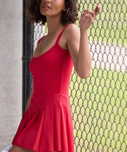 Women's luxury big U neck one piece tennis dress with removable paddings