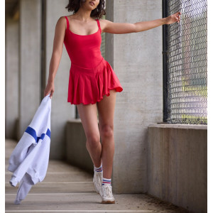Women's luxury big U neck one piece tennis dress with removable paddings