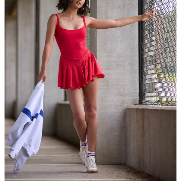 Women's luxury big U neck one piece tennis dress with removable paddings