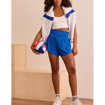 Women's rib waist woven shorts tummy control double layer running shorts