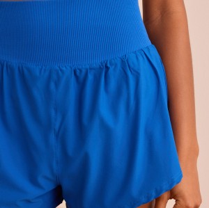 Women's rib waist woven shorts tummy control double layer running shorts