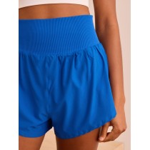 Women's rib waist woven shorts tummy control double layer running shorts