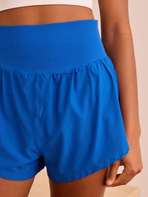 Women's rib waist woven shorts tummy control double layer running shorts