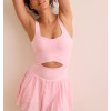 Wide strap buttery soft one piece tennis dress with built in shorts front cutout pleated skirts