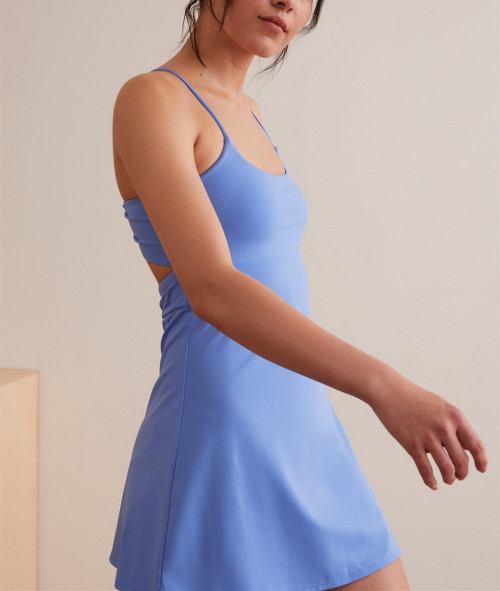 Women's scoop neck buttery soft spaghetti strap hollow back athletic dress