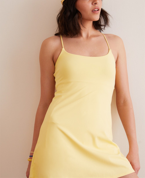 Women's scoop neck buttery soft spaghetti strap hollow back athletic dress