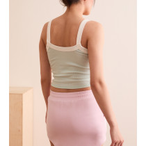 Classic patchwork wide strap ribbed crop tank for women scoop neck contrast trim sports tank