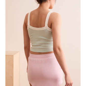 Classic patchwork wide strap ribbed crop tank for women scoop neck contrast trim sports tank