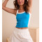 Classic patchwork wide strap ribbed crop tank for women scoop neck contrast trim sports tank