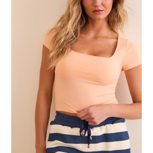 Women's fitted square neck short sleeve workout tops
