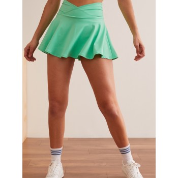 Crossover waistband flattering active skirts with built in shorts