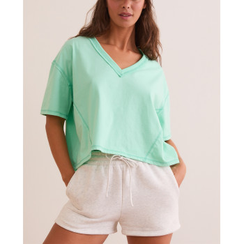 Women's loose fit V neck cropped tees lightweight cotton short sleeve t shirts