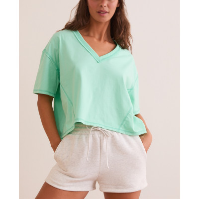 Women's loose fit V neck cropped tees lightweight cotton short sleeve t shirts