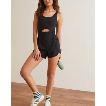 Women's cut out short length onesie lightweight scoop neck back crisscross jumpsuits