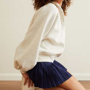 Women's relaxed fit stand collar puff shoulder button sweatshirts