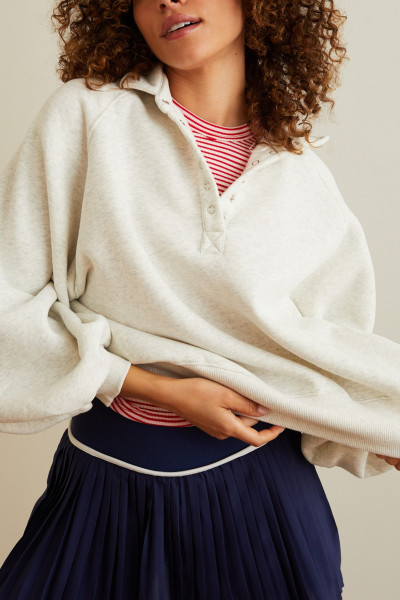 Women's relaxed fit stand collar puff shoulder button sweatshirts