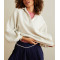 Women's relaxed fit stand collar puff shoulder button sweatshirts