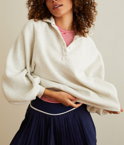 Women's relaxed fit stand collar puff shoulder button sweatshirts