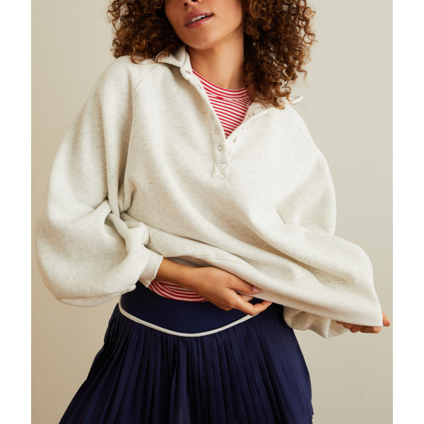 Women's relaxed fit stand collar puff shoulder button sweatshirts