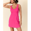 V neck hot pink active dress with built in shorts padded one piece tennis dress
