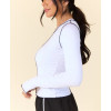 Women's long sleeve contrast stitiching workout top with thumb hole