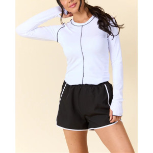 Women's long sleeve contrast stitiching workout top with thumb hole