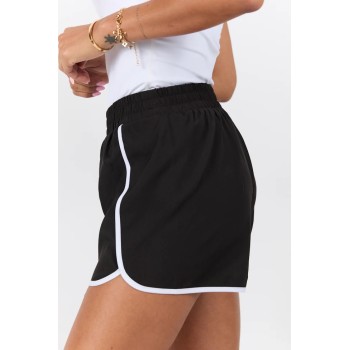 Women's new piping shorts with side pockets elastic waist running shorts