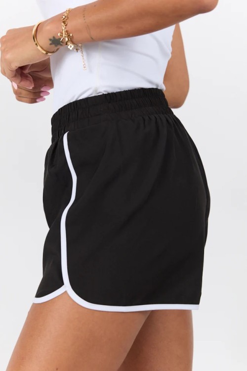 Women's new piping shorts with side pockets elastic waist running shorts