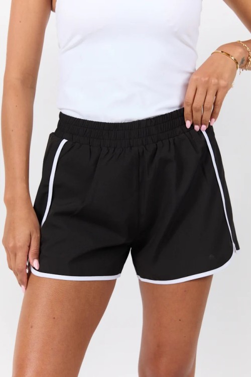 Women's new piping shorts with side pockets elastic waist running shorts