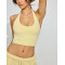 Women's built in bra halter sports tank sleeveless cropped top nylon spandex workout bra top