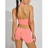Women's built in bra halter sports tank sleeveless cropped top nylon spandex workout bra top
