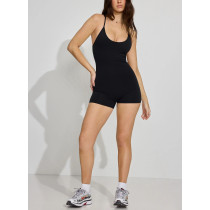 V neck sexy spaghetti strap one piece fitness romper with removable paddings Y shape open back yoga jumpsuits