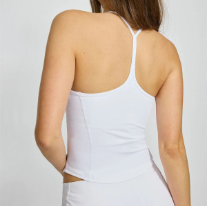 Women's new arrival V neck spaghetti strap cami top with removable padding T back sports crop