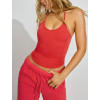 Women's new arrival V neck spaghetti strap cami top with removable padding T back sports crop
