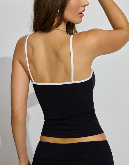 Women's contrast color v neck cami tops basic style yoga crop with removable padding