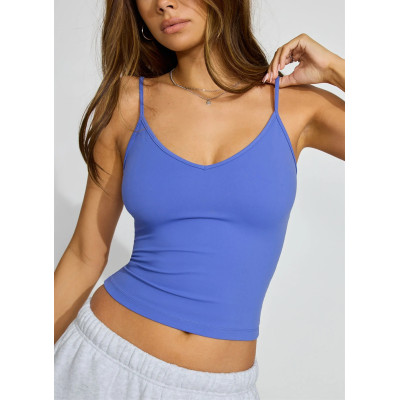 Women's contrast color v neck cami tops basic style yoga crop with removable padding