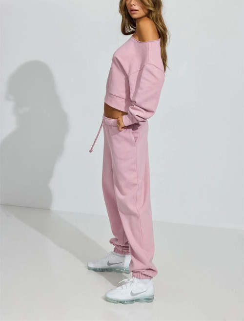 Women's cotton fleece sweatpants with side pockets elastic waist running joggers