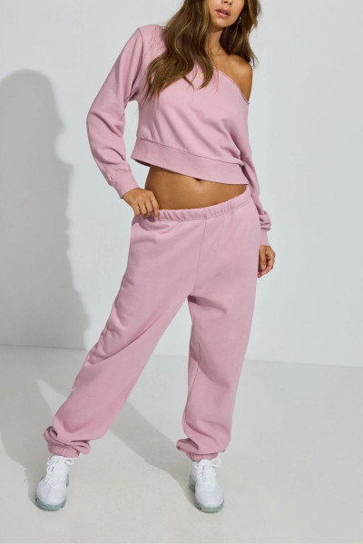 Women's cotton fleece sweatpants with side pockets elastic waist running joggers