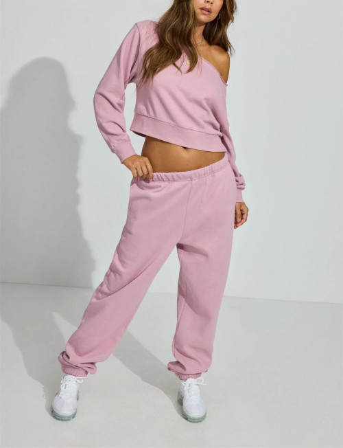 Women's cotton fleece sweatpants with side pockets elastic waist running joggers