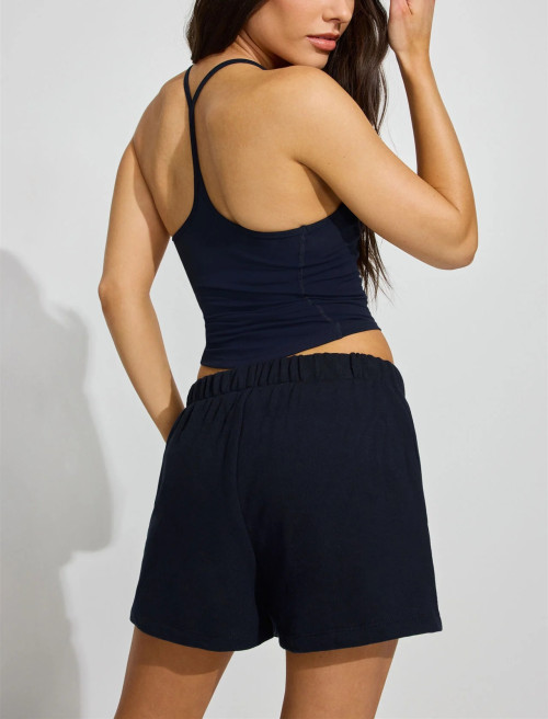 Women's high rise french terry cotton shorts with pockets side split lounge shorts